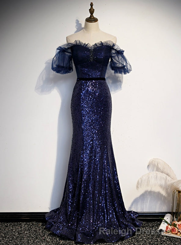 Navy Blue Mermaid Off the Sholuder Shoulder Prom Dress Main image