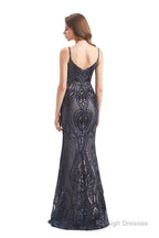 Mermaid Sequins Spaghetti Straps Prom Dresses With Detachable Train