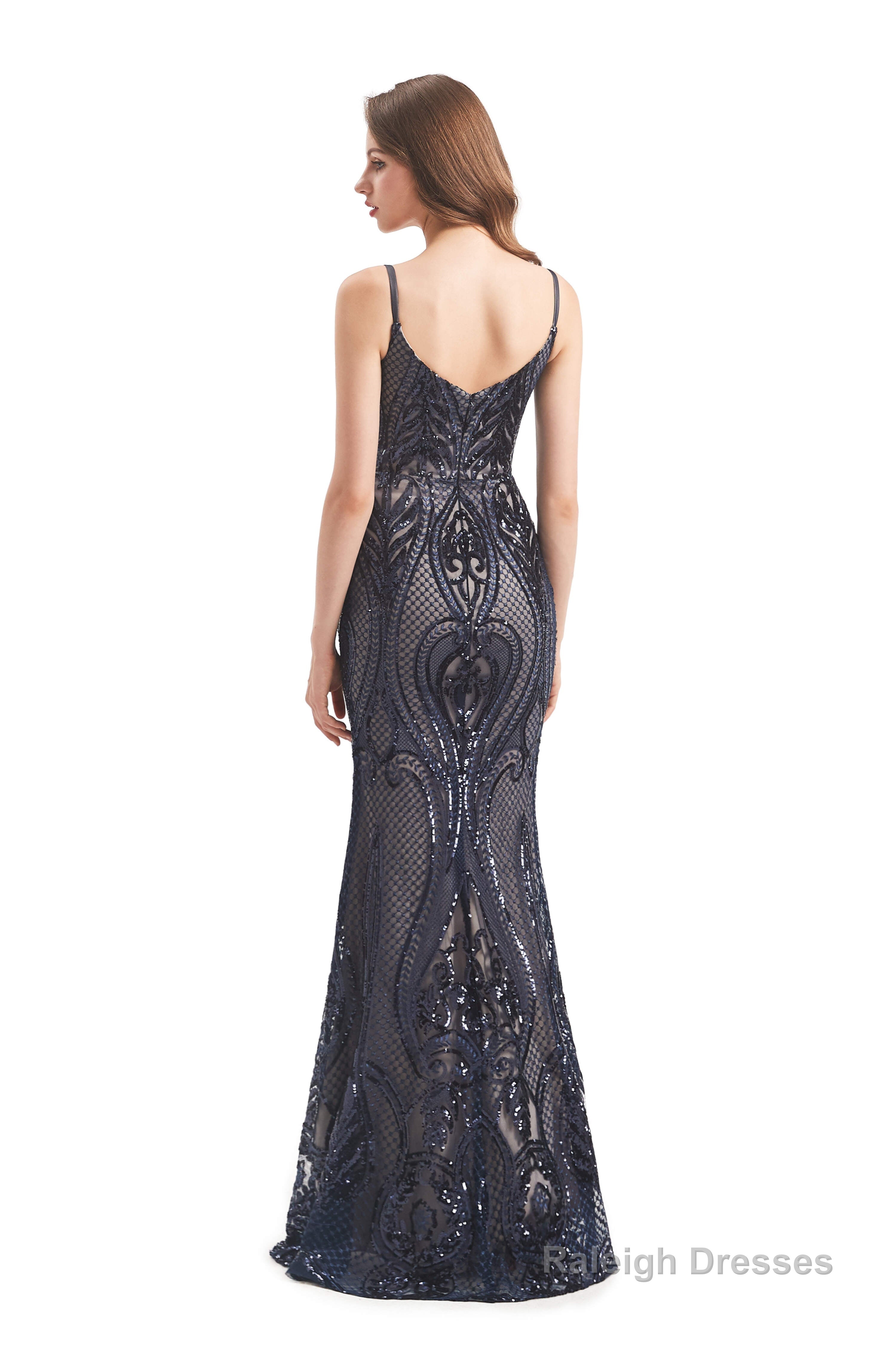 Mermaid Sequins Spaghetti Straps Prom Dresses With Detachable Train