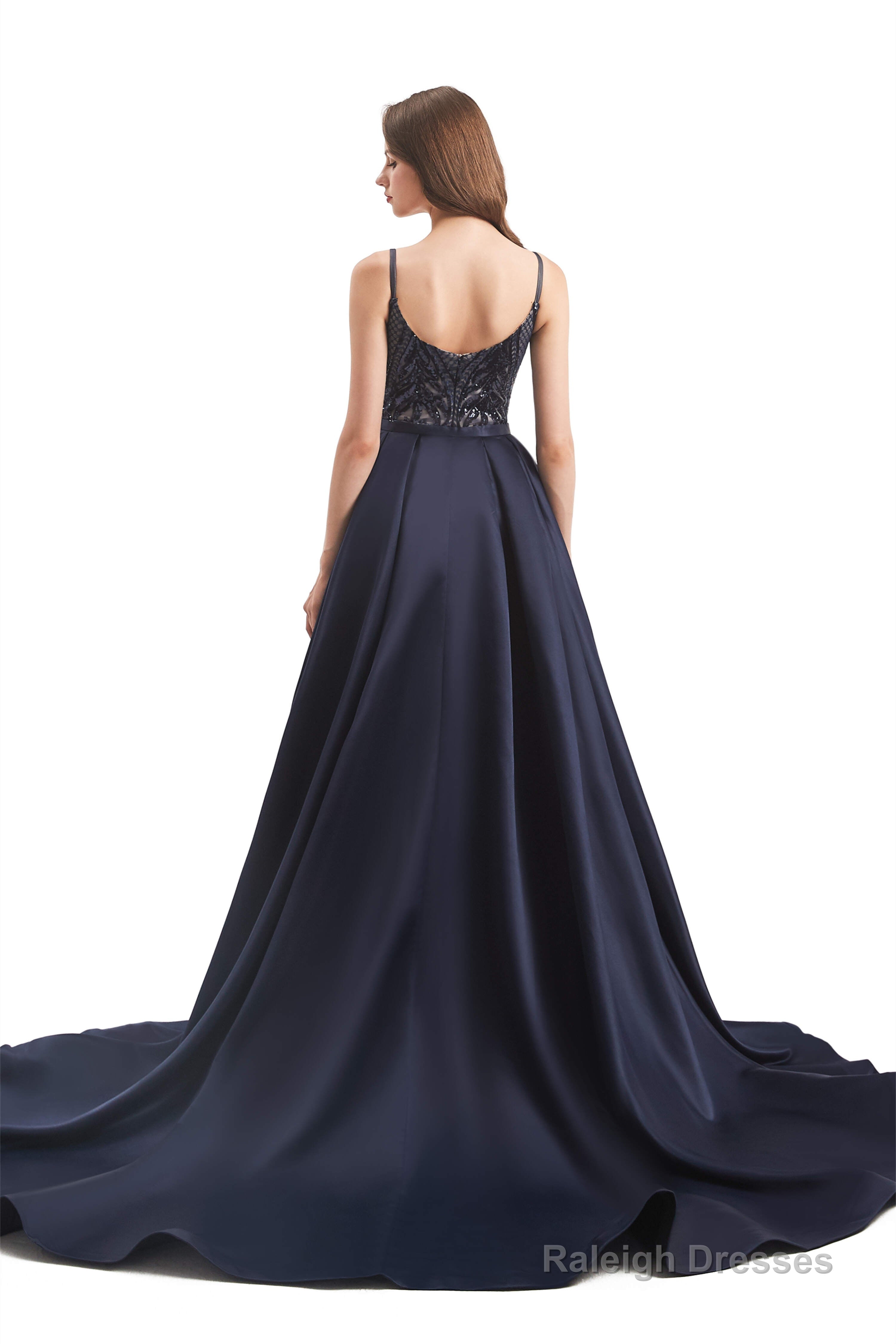 Mermaid Sequins Spaghetti Straps Prom Dresses With Detachable Train