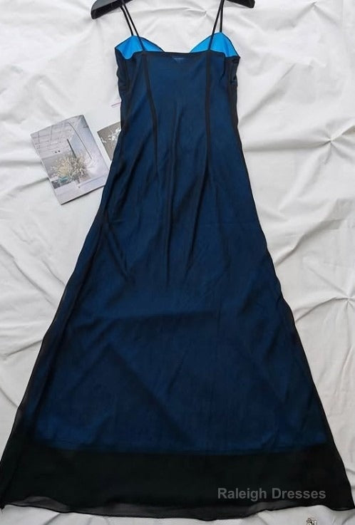Navy Blue Mermaid Spaghetti Strap Tulle Beading Prom Dresses Long V-Neck Graduation Prom Adult Ceremony Dresses