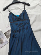 Navy Blue Mermaid Spaghetti Strap Tulle Beading Long Prom Dress V-Neck Graduation Prom Adult Ceremony Dress