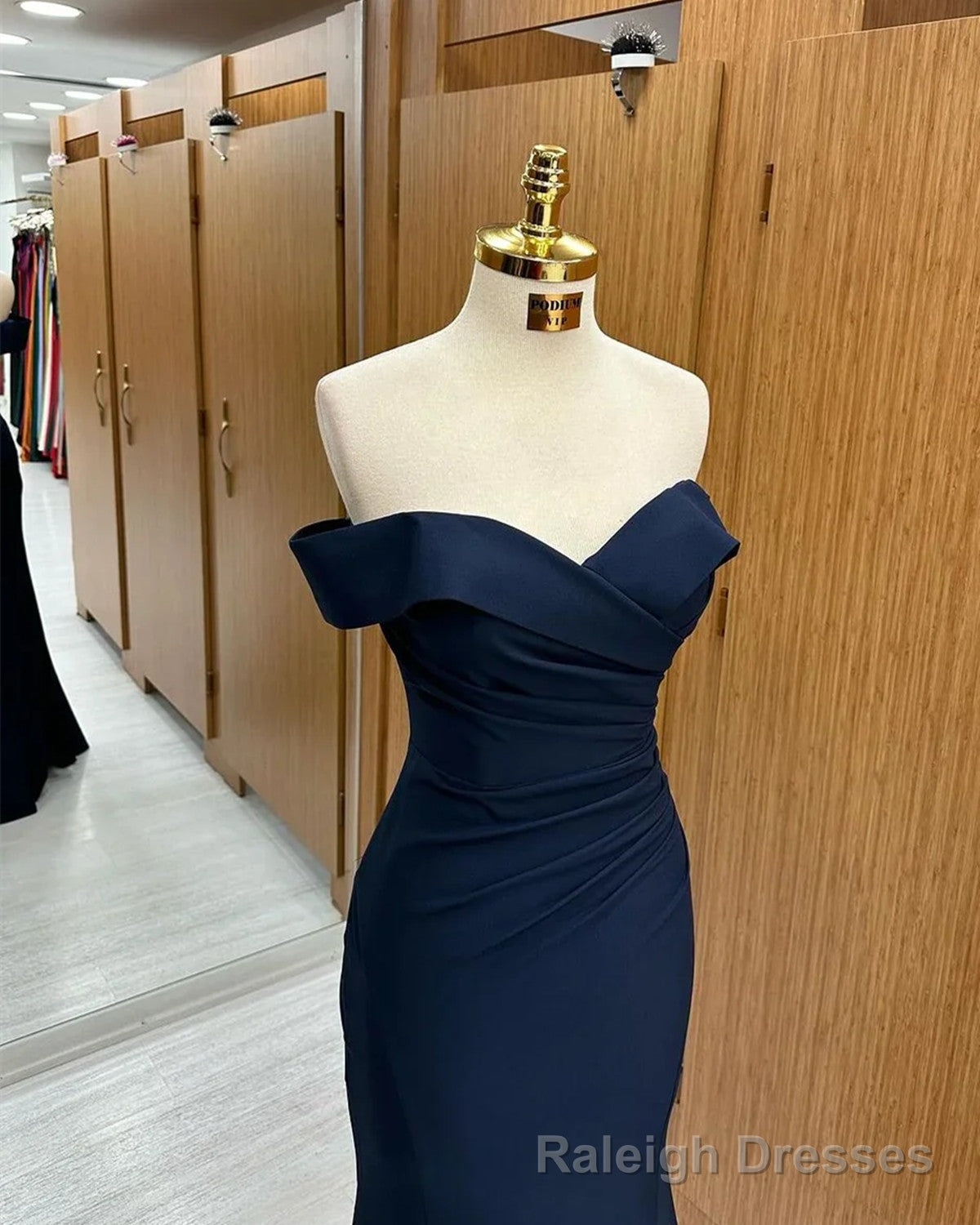 Navy Blue Mermaid Spandex Off Shoulder Party Dress, Navy Blue Prom Dress Secondary image