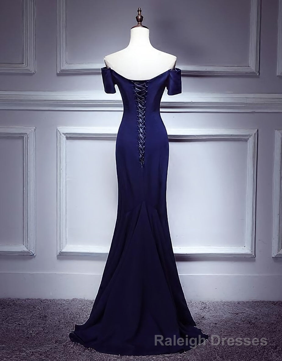 Navy Blue Mermaid Sweetheart Long Prom Dress, Blue Prom Dresses