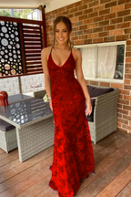 Navy Blue Mermaid Tulle And Sequins Long Prom Dresses With V Neckline And Lace Up Back