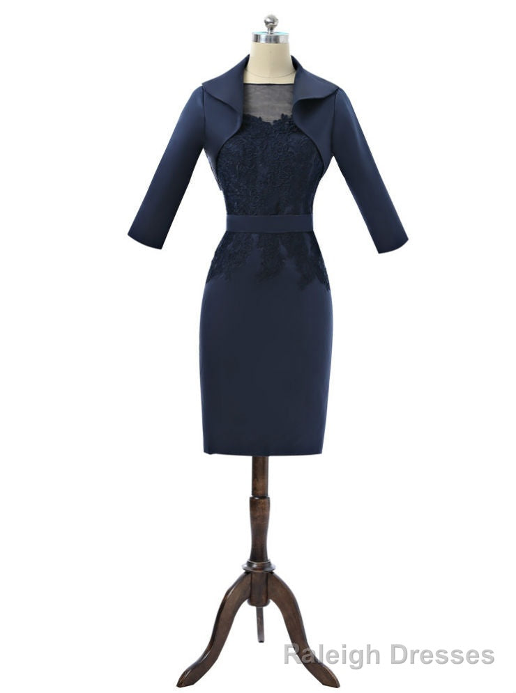 Navy Blue Mother Of The Bride Dresses Sheath Knee Length With Jacket Main image