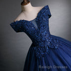 Navy Blue Off Shoulder Ball Gown Tulle with Lace Sweet 16 Gown, Quinceanera Dresses
