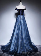 Navy Blue Off Shoulder Long Party Dress, Long Prom Dress