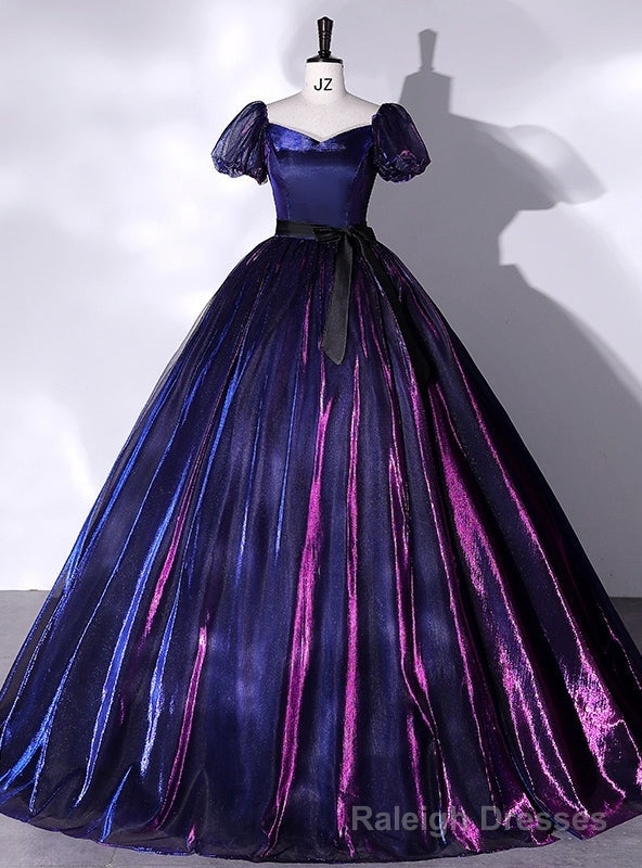 Navy Blue Purple Tulle Puff Sleeve Quinceanera Dress Main image