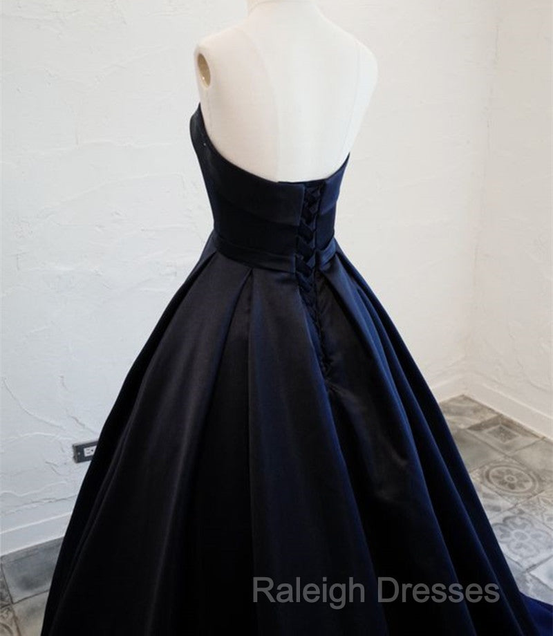 Navy Blue Satin Long Party Dress,  Elegant Dark Blue Formal Dress Evening Dress