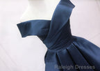 Navy Blue Satin Off Shoulder Bridesmaid Dress Prom Dress, Short Prom Dress