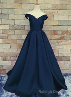 Navy Blue Satin Sweetheart A Line Handmade Formal Dress, Blue Long Prom Dress