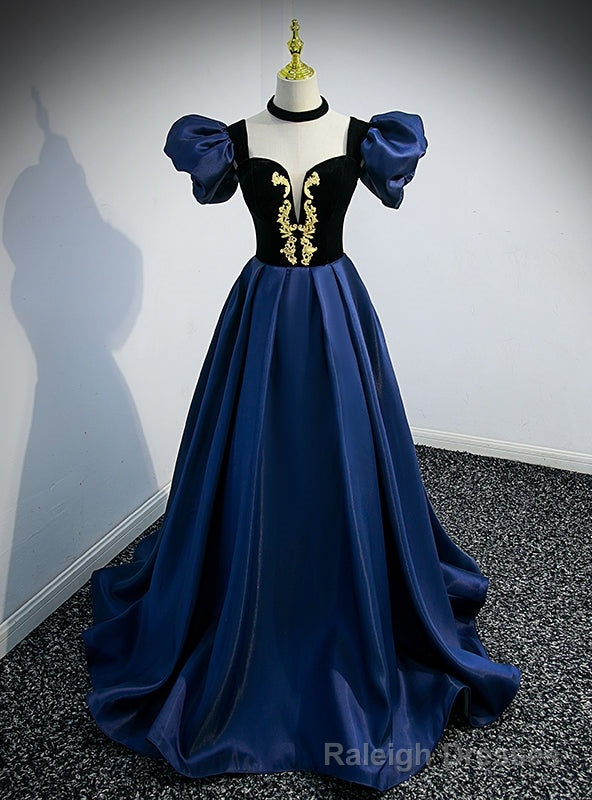 Navy Blue Satin Sweetheart Prom Dress Main image