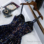 Navy Blue Sequin Hoco Dress Short Homecoming Dresses