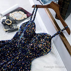 Navy Blue Sequin Hoco Dresses Short Homecoming Dress