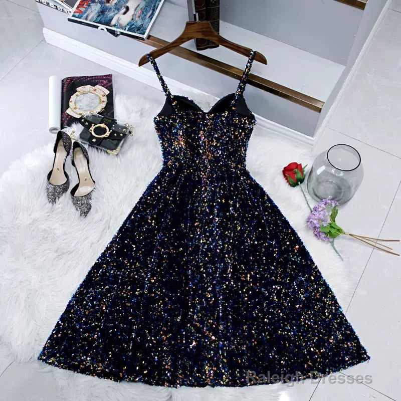 Navy Blue Sequin Hoco Dress Short Homecoming Dresses