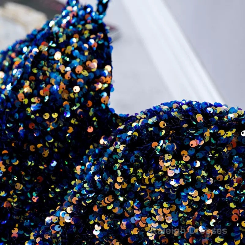 Navy Blue Sequin Hoco Dress Short Homecoming Dresses