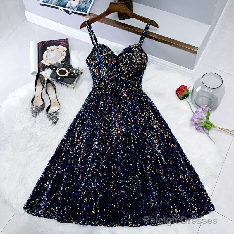 Navy Blue Sequin Hoco Dress Short Homecoming Dresses Main image