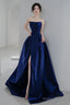Navy Blue Simple Satin A-Line Long Prom Dress, Navy Blue Formal Dress Evening Dress