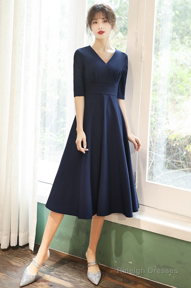 Navy Blue Simple V-Neckline Wedding Prom Dress Blue Bridesmaid Dress Secondary image