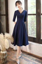 Navy Blue Simple V-Neckline Wedding Party Dresses, Blue Bridesmaid Dresses