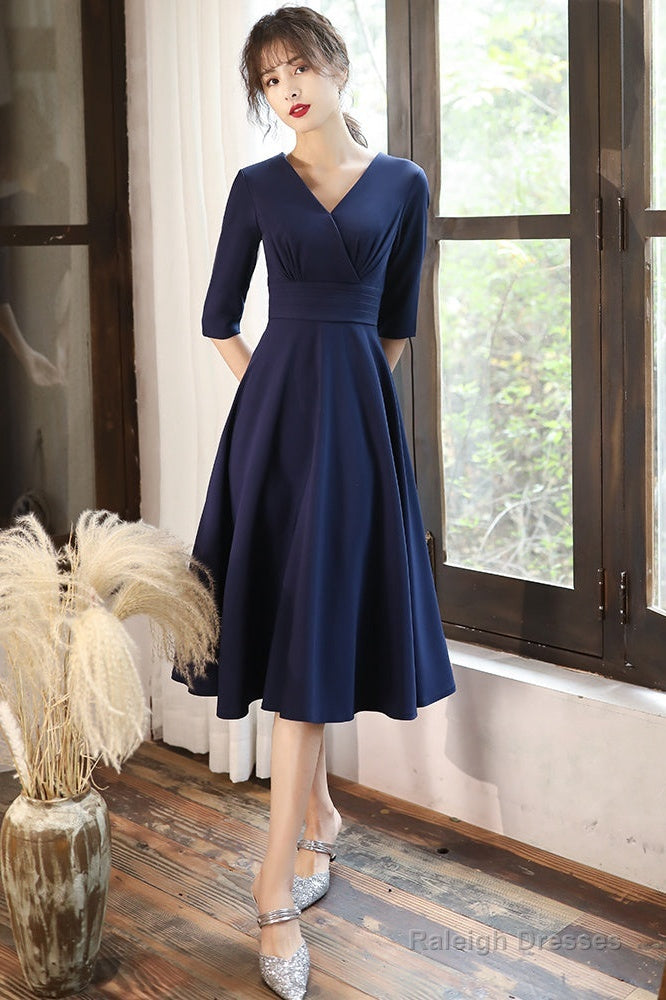 Navy Blue Simple V-Neckline Wedding Party Dresses, Blue Bridesmaid Dresses