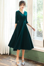 Navy Blue Simple V-Neckline Wedding Prom Dress Blue Bridesmaid Dress