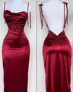 Navy Blue Spaghetti Strap Bodycon Satin Elegant Prom Dress Backless Prom Dress