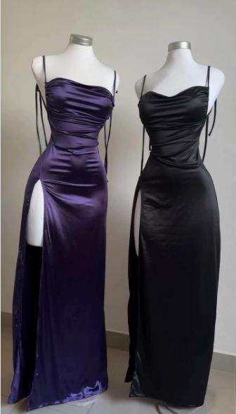 Navy Blue Spaghetti Strap Bodycon Satin Elegant Prom Dress Backless Prom Dress