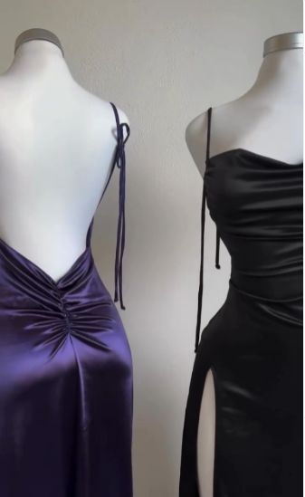 Navy Blue Spaghetti Strap Bodycon Satin Elegant Prom Dress Backless Prom Dress