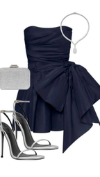 Vintage Navy Blue Strapless Bowkont Short Prom Dresses Homecoming Dresses