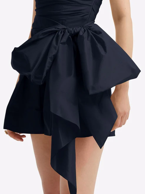 Vintage Navy Blue Strapless Bowkont Short Prom Dresses Homecoming Dresses