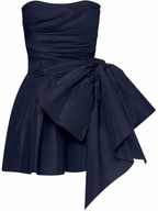 Vintage Navy Blue Strapless Bowkont Short Prom Dresses Homecoming Dresses