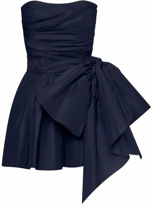 Vintage Navy Blue Strapless Bowkont Short Prom Dresses Homecoming Dresses