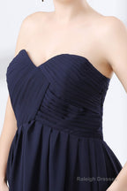 Navy Blue Sweetheart High Waist Chiffon Pleats Bridesmaid Dresses