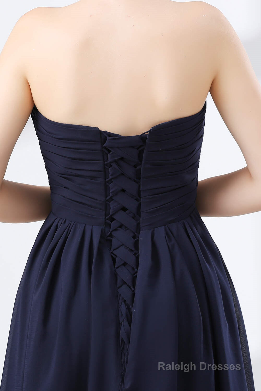 Navy Blue Sweetheart High Waist Chiffon Pleats Bridesmaid Dresses