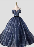 Navy Blue Sweetheart Long Formal Dress, Navy Blue Sweet 16 Dress