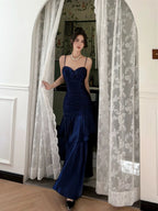 Navy Blue Sweetheart Straps Mermaid Prom Dresses Navy Blue Sweetheart Prom Dresses