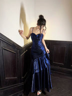Navy Blue Sweetheart Straps Mermaid Prom Dresses Navy Blue Sweetheart Prom Dresses
