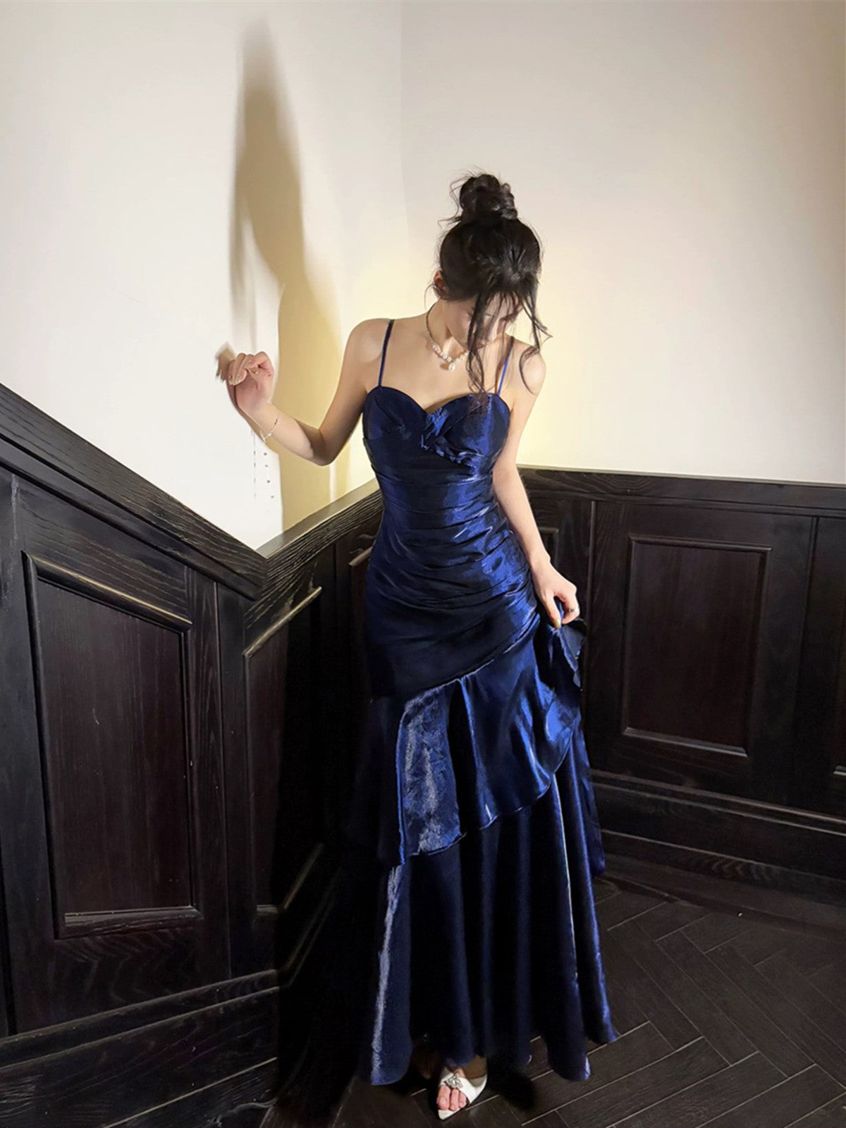 Navy Blue Sweetheart Straps Mermaid Prom Dresses Navy Blue Sweetheart Prom Dresses