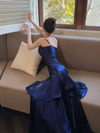 Navy Blue Sweetheart Straps Mermaid Prom Dresses Navy Blue Sweetheart Prom Dresses