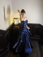 Navy Blue Sweetheart Straps Mermaid Prom Dresses Navy Blue Sweetheart Prom Dresses