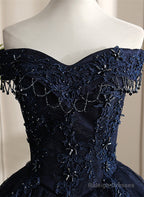 Navy Blue Sweetheart With Lace Applique Sweet 16 Dress, Blue Long Formal Dress