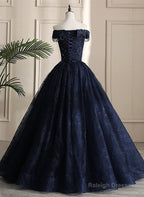 Navy Blue Sweetheart With Lace Applique Sweet 16 Dresses Blue Long Prom Dresses