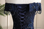 Navy Blue Sweetheart With Lace Applique Sweet 16 Dresses Blue Long Prom Dresses