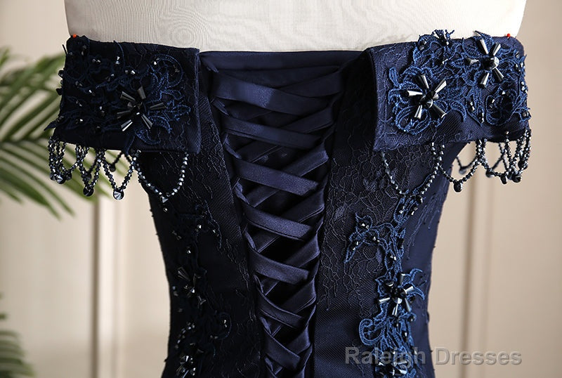 Navy Blue Sweetheart With Lace Applique Sweet 16 Dresses Blue Long Prom Dresses