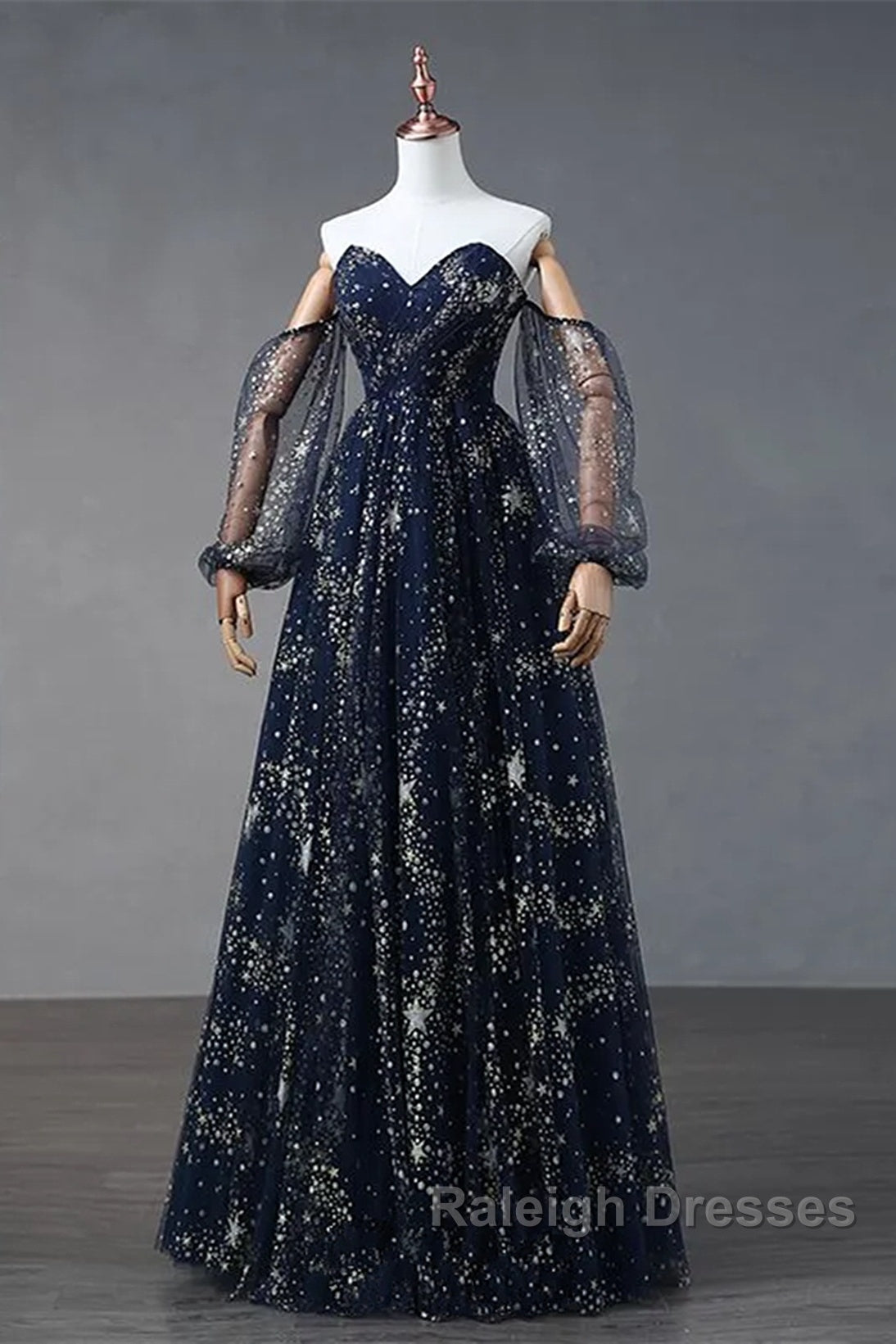 Navy Blue Tulle A-Line Long Party Dress Evening Dress, Navy Blue Long Prom Dress