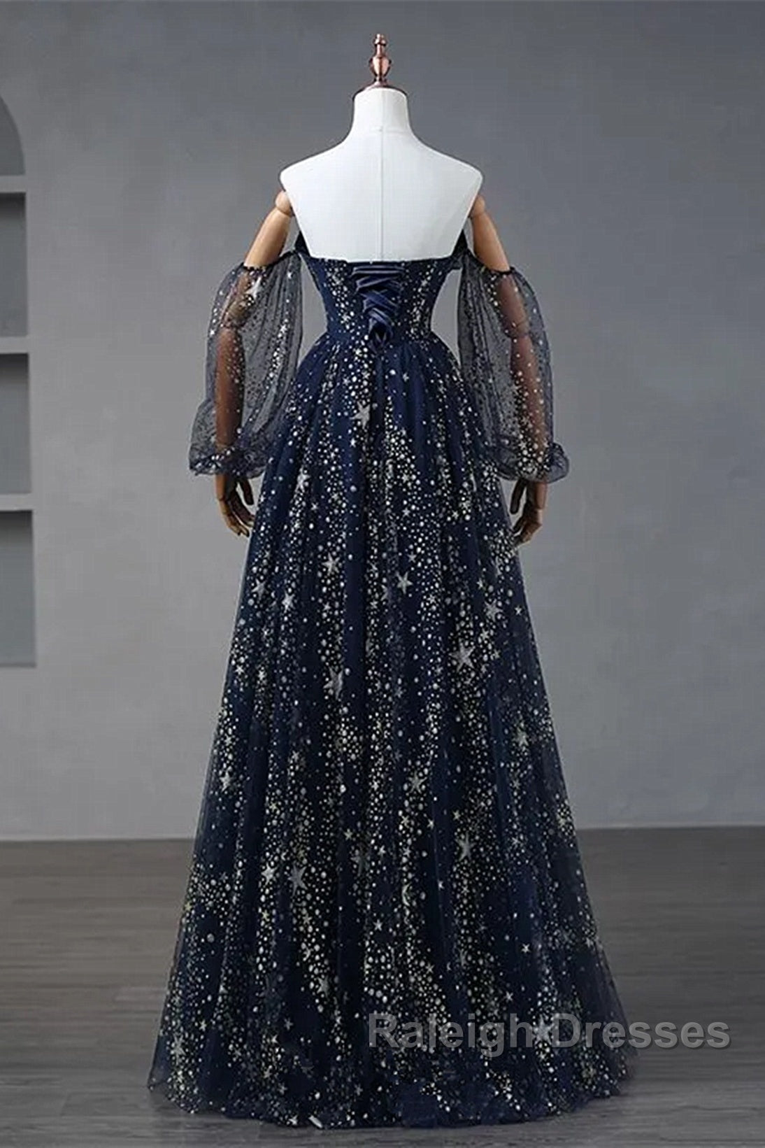 Navy Blue Tulle A-Line Long Party Dress Evening Dress, Navy Blue Long Prom Dress