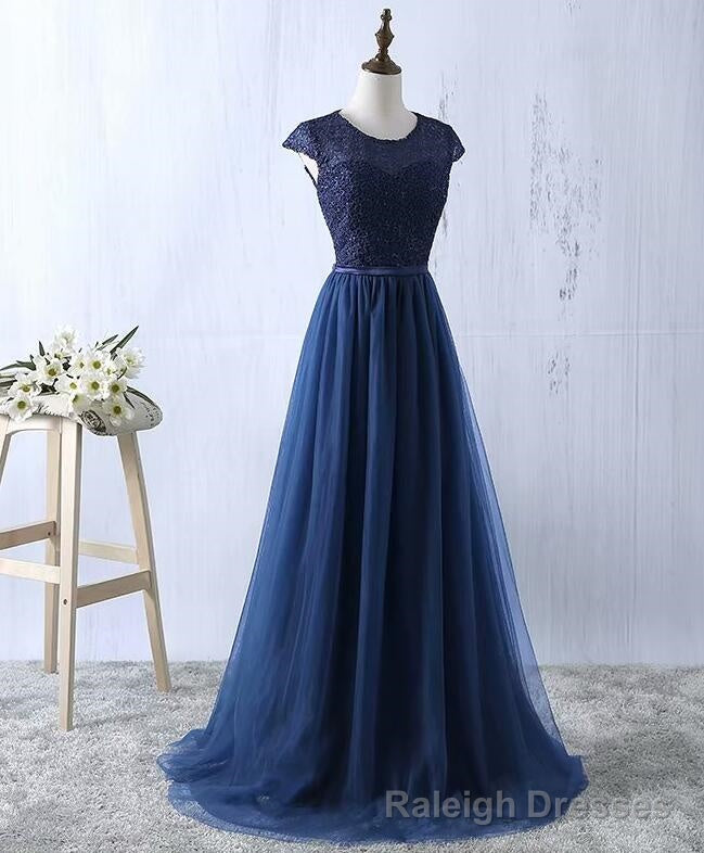 Navy Blue Tulle Long Bridesmaid Dresses, Navy Blue Bridesmaid Dresses Secondary image