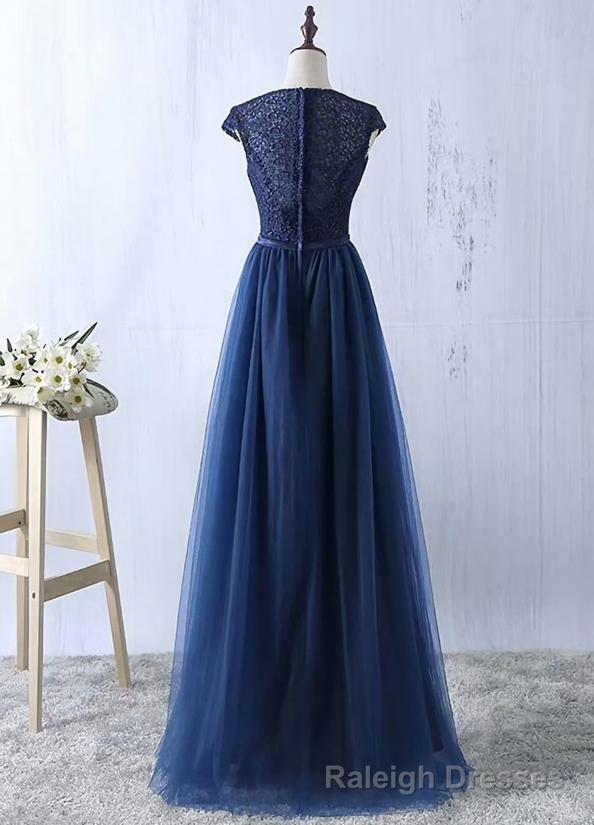 Navy Blue Tulle Long Bridesmaid Dresses, Navy Blue Bridesmaid Dresses Main image